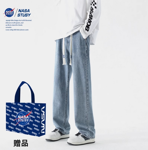 NASA STUSY美式高街宽松直筒牛仔裤2025新款春夏装男款休闲长裤子